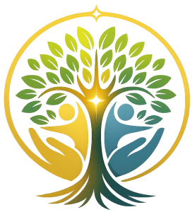 Interlocking hands forming a tree logo